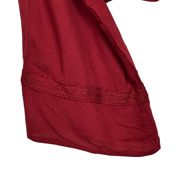 Freshman 1996 Top Womens Juniors Large Red Maroon Long Sleeve Tie Front Blouse - Picture 5 of 10